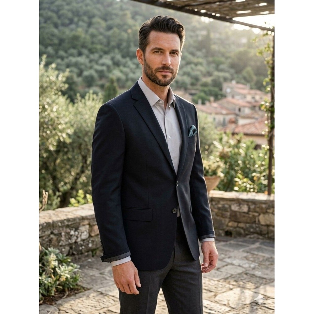 New Perry Ellis Black Blazer Slim Fit Trimmer Cut Suit 46 L Jacket Mens $260
